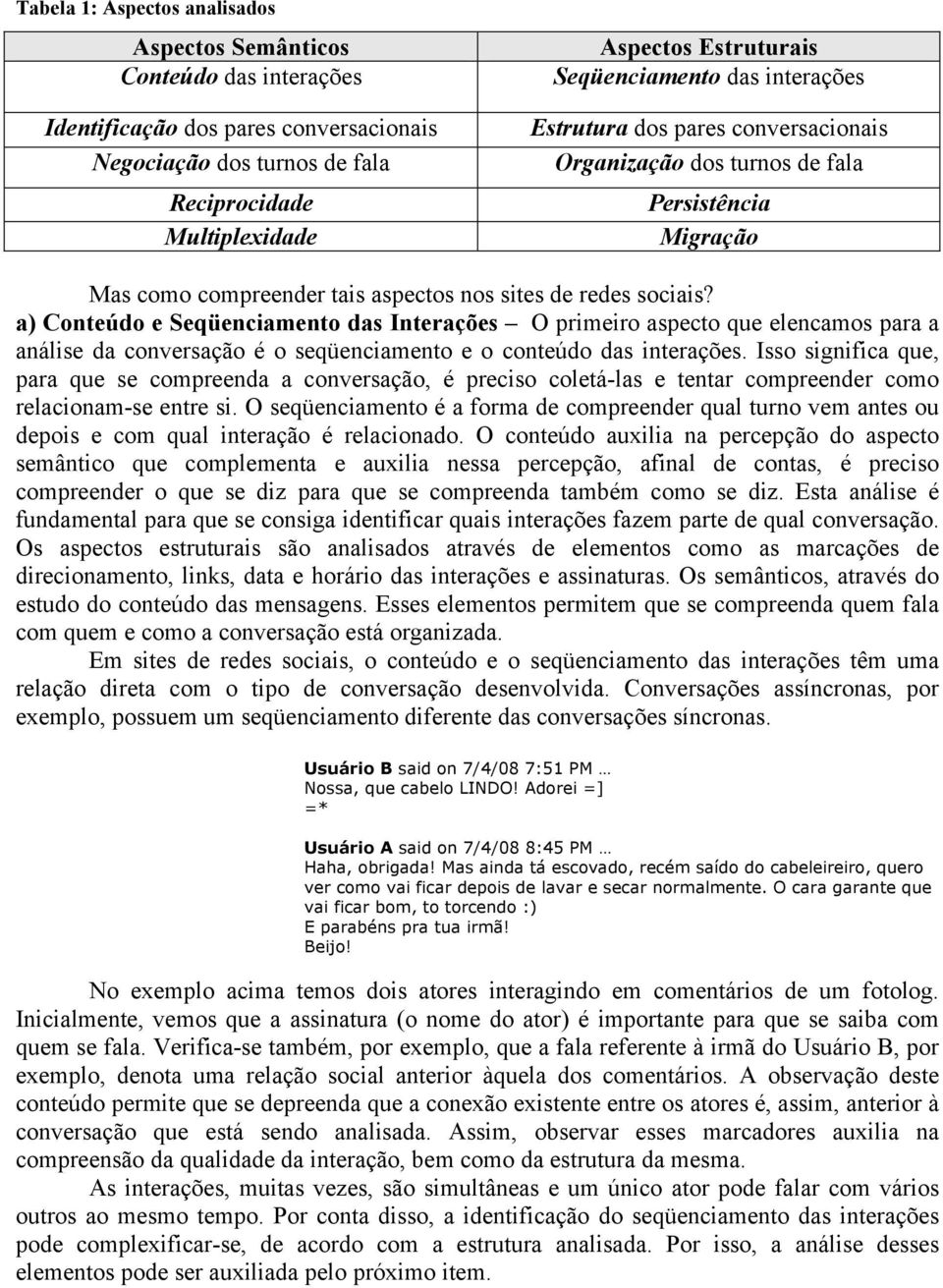 a) Conteúdo e Seqüenciamento das Interações O primeiro aspecto que elencamos para a análise da conversação é o seqüenciamento e o conteúdo das interações.