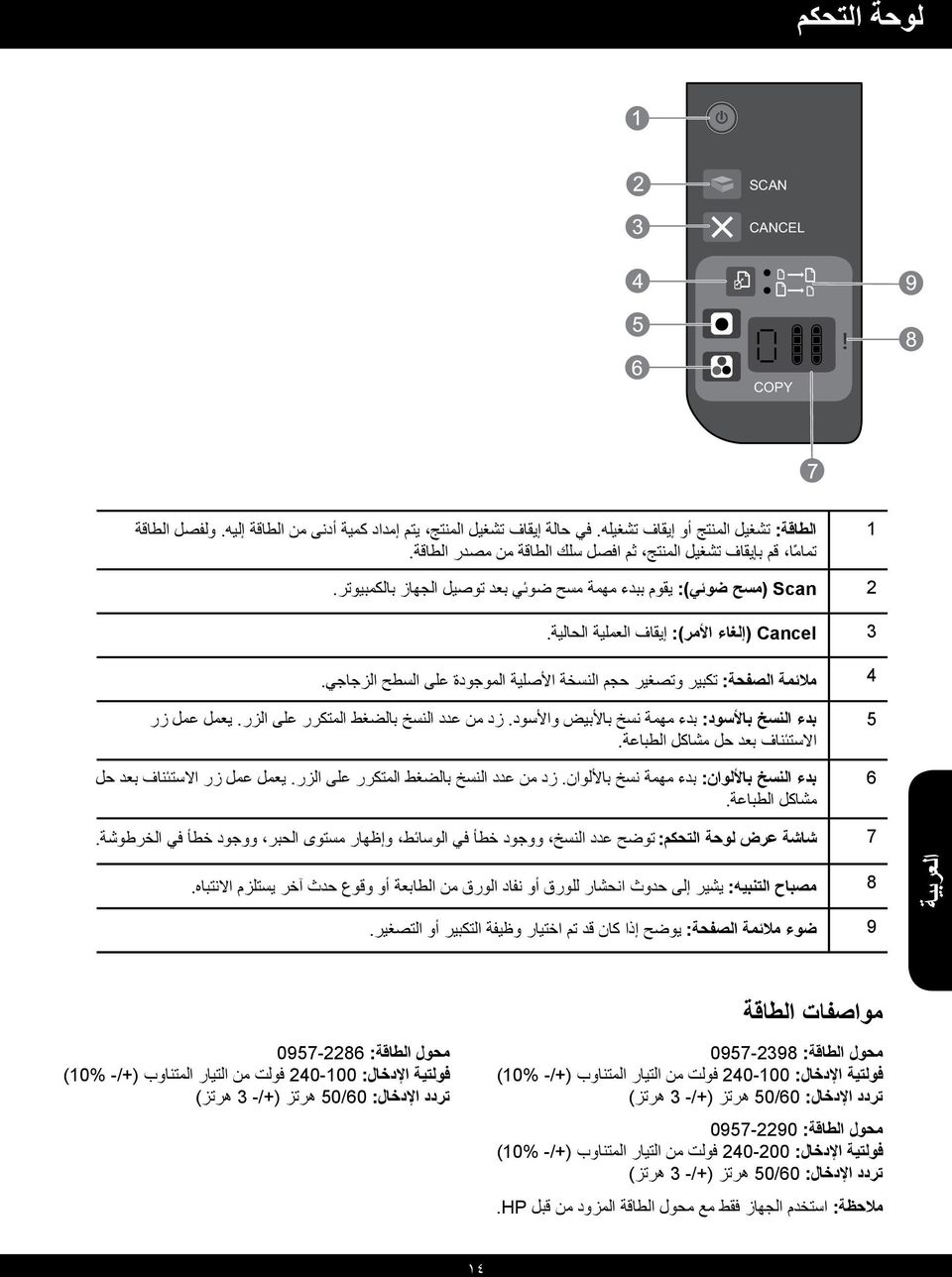 مالئمة الصفحة: تكبير وتصغير حجم النسخة األصلية الموجودة على السطح الزجاجي. بدء النسخ باألسود: بدء مهمة نسخ باألبيض واألسود. زد من عدد النسخ بالضغط المتكرر على الزر.