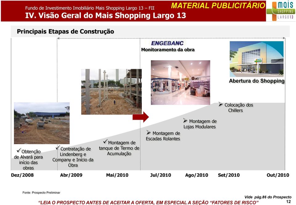 Alvará para início das obras Dez/2008 Contratação de Lindenberg e Company e Início da Obra Montagem de tanque de Termo de Acumulação Montagem de