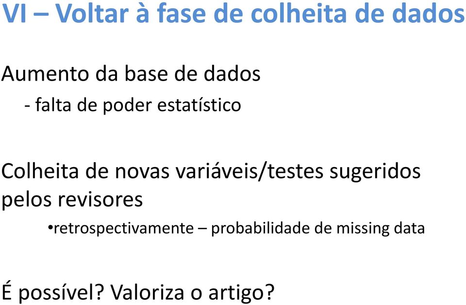 variáveis/testes sugeridos pelos revisores