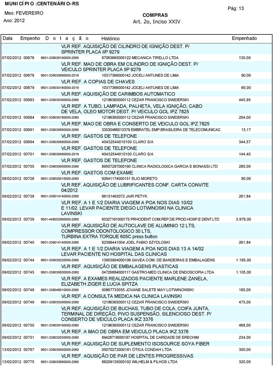 A COPIAS DE CHAVES 07/02/201200679 0601-339030160000-2019 10317366000142 JOCELI ANTUNES DE LIMA 60,00 VLR REF.