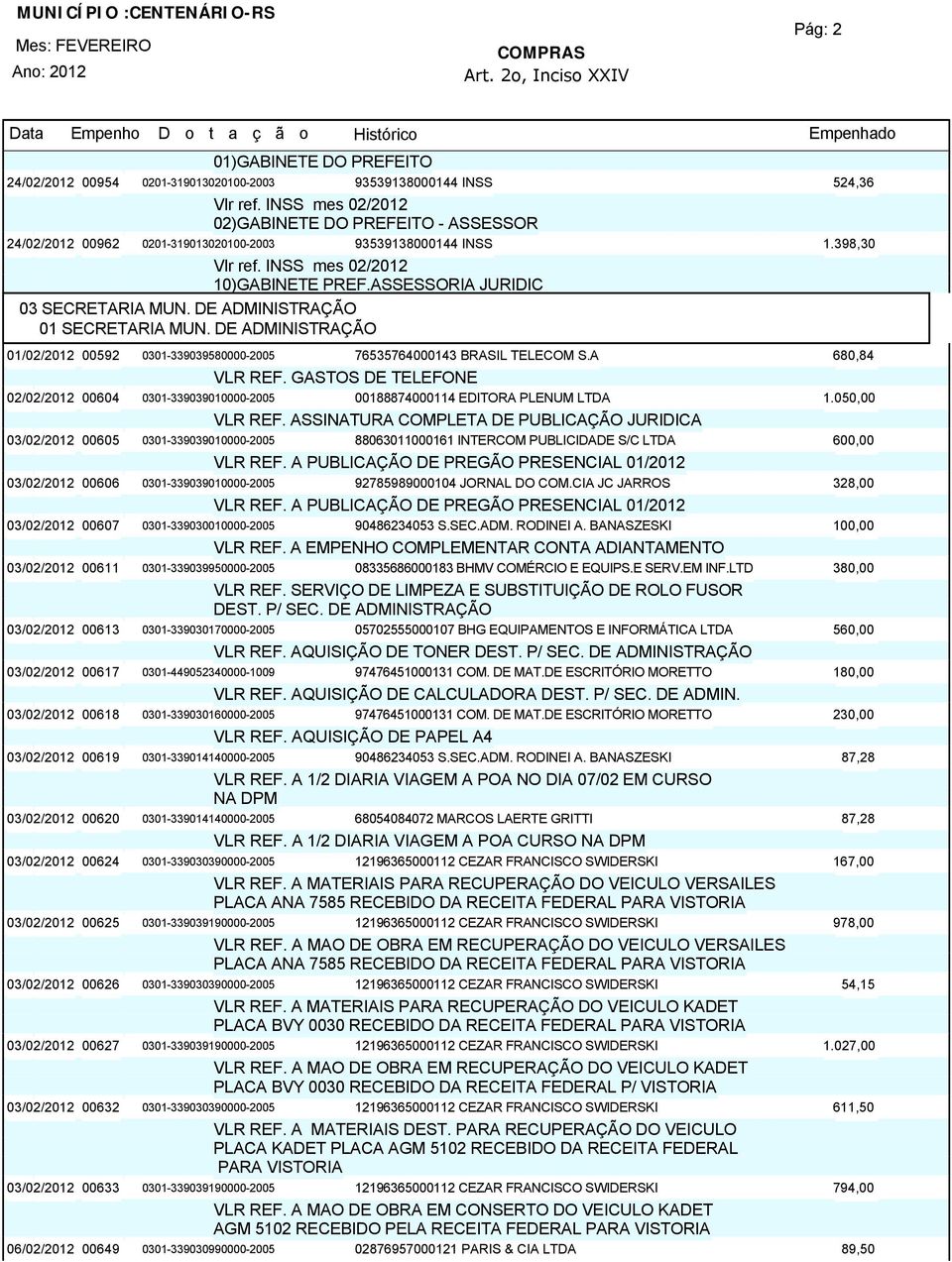 A 680,84 02/02/201200604 0301-339039010000-2005 00188874000114 EDITORA PLENUM LTDA 1.050,00 VLR REF.