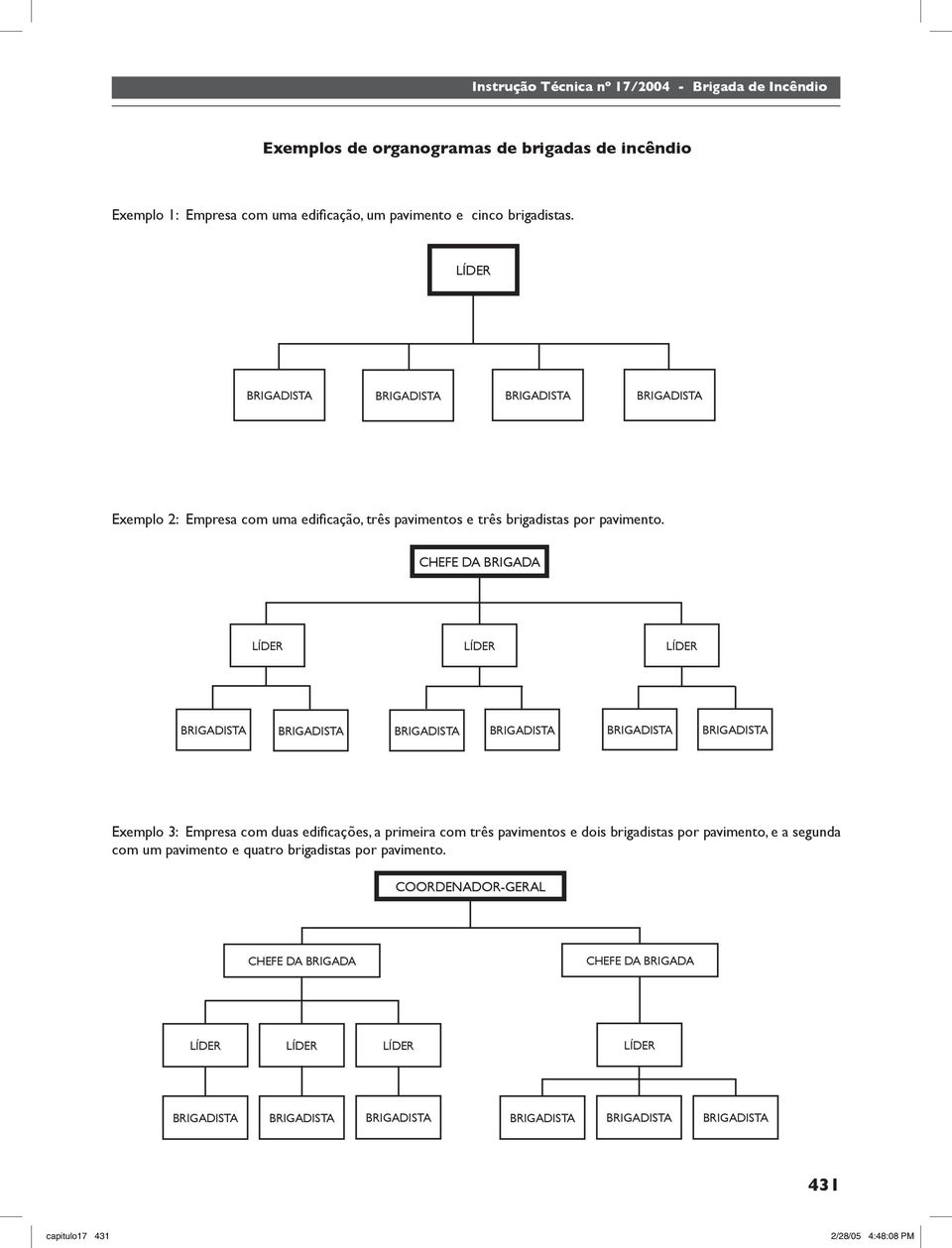 CHEFE DA BRIGADA LÍDER LÍDER LÍDER BRIGADISTA BRIGADISTA BRIGADISTA BRIGADISTA BRIGADISTA BRIGADISTA Exemplo 3: Empresa com duas edifi cações, a primeira com três pavimentos e dois brigadistas