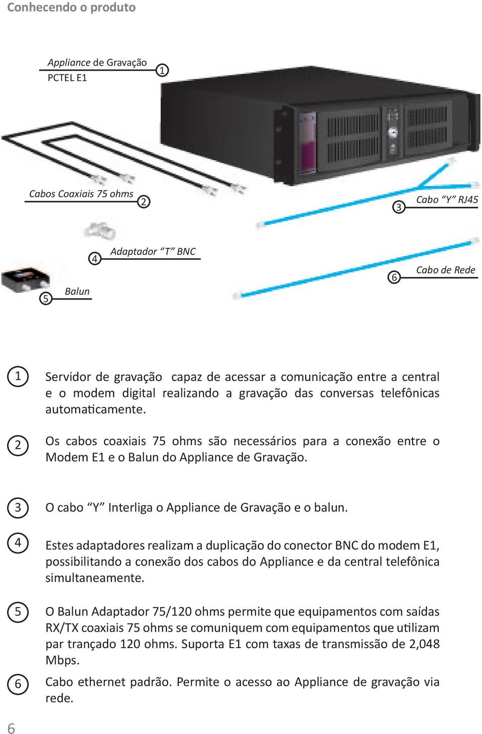 3 O cabo Y Interliga o Appliance de Gravação e o balun.