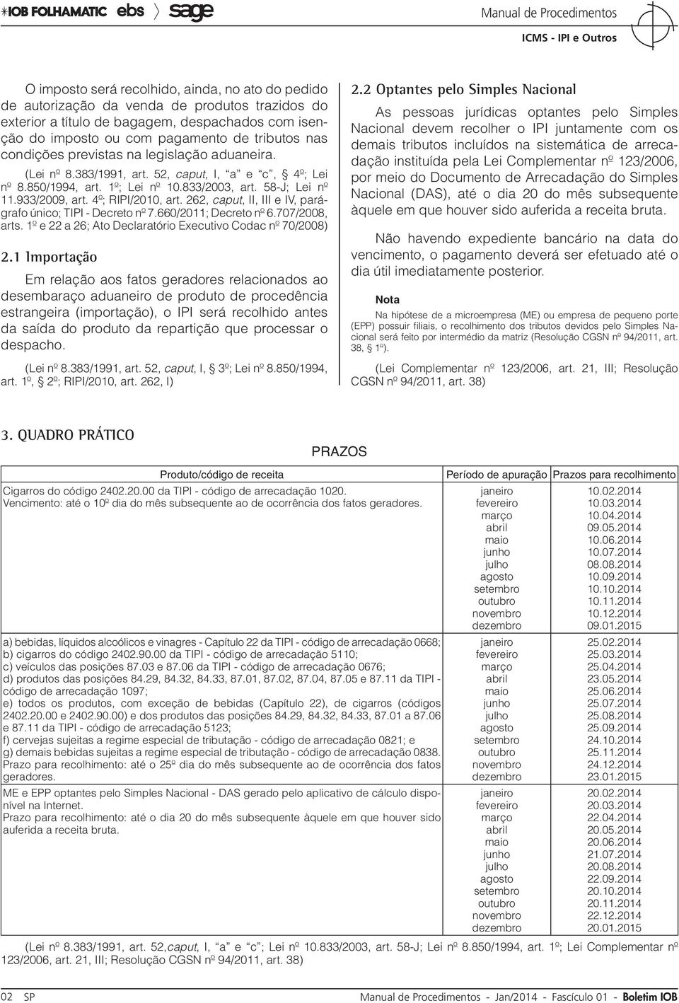 262, caput, II, III e IV, parágrafo único; TIPI - Decreto nº 7.660/2011; Decreto nº 6.707/2008, arts. 1º e 22 a 26; Ato Declaratório Executivo Codac nº 70/2008) 2.