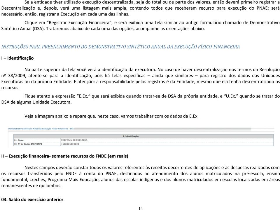 Clique em Registrar Execução Financeira, e será exibida uma tela similar ao antigo formulário chamado de Demonstrativo Sintético Anual (DSA).