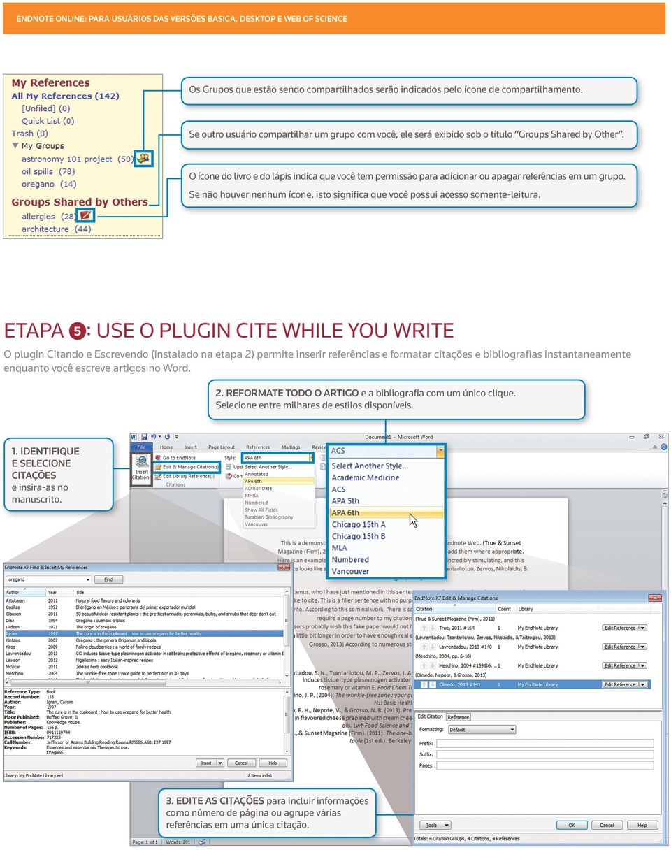 1 5 : USE O PLUGIN CITE WHILE YOU WRITE O plugin Citando e Escrevendo (instalado na etapa 2) permite inserir referências e formatar citações e bibliografias instantaneamente enquanto você escreve