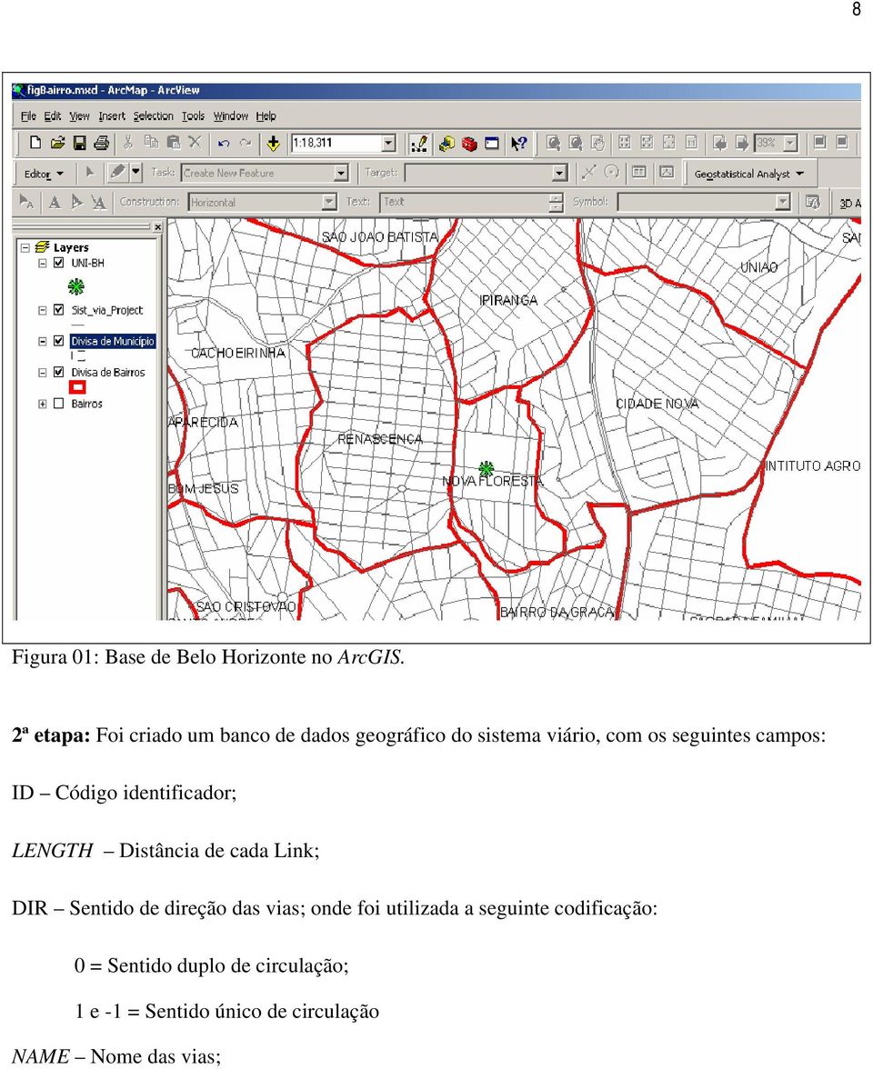 campos: ID Código identificador; LENGTH Distância de cada Link; DIR Sentido de direção das