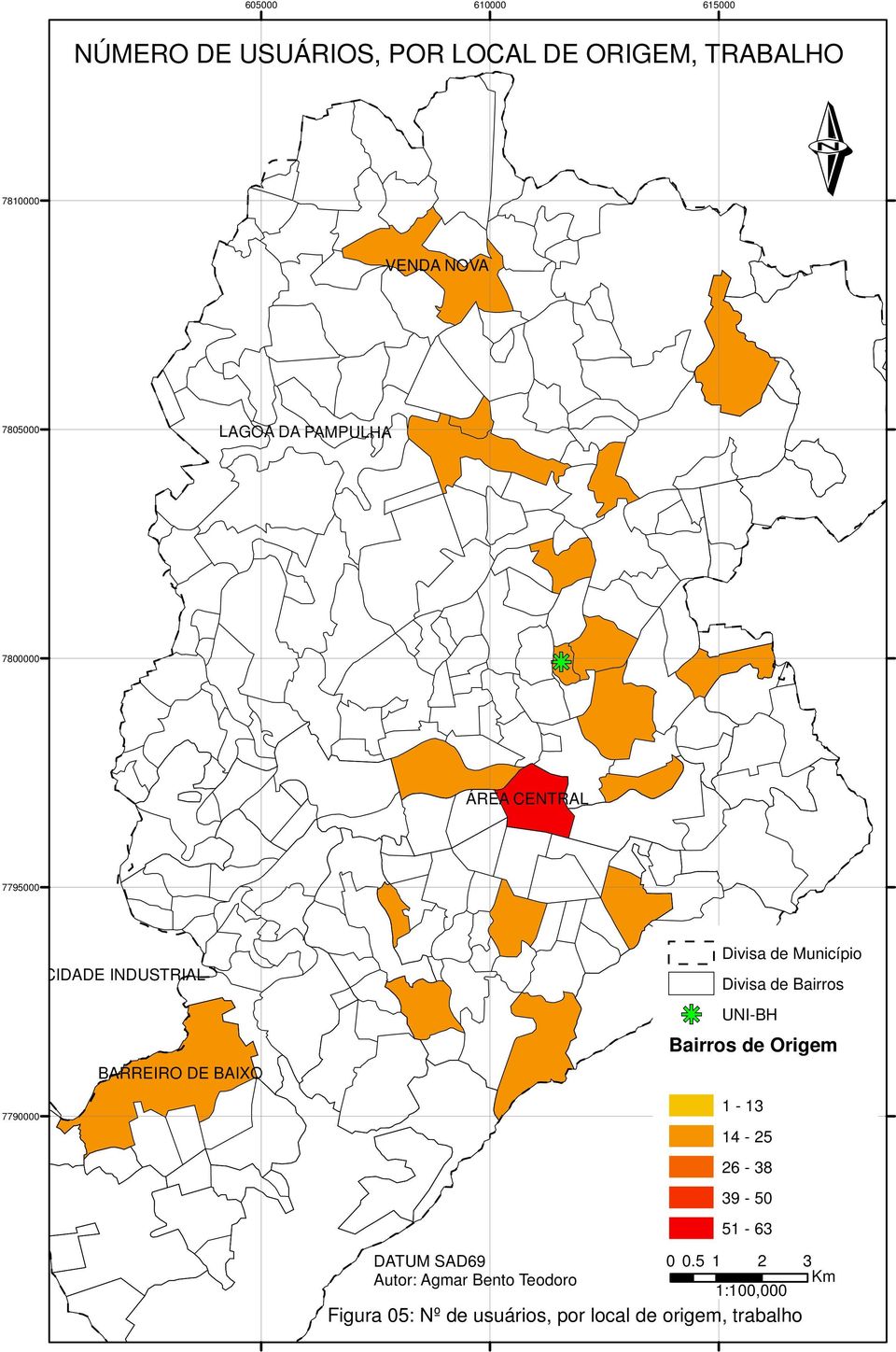 Município Divisa de Bairros hg UNI-BH Bairros de Origem 7790000 1-13 14-25 26-38 39-50 51-63 DATUM