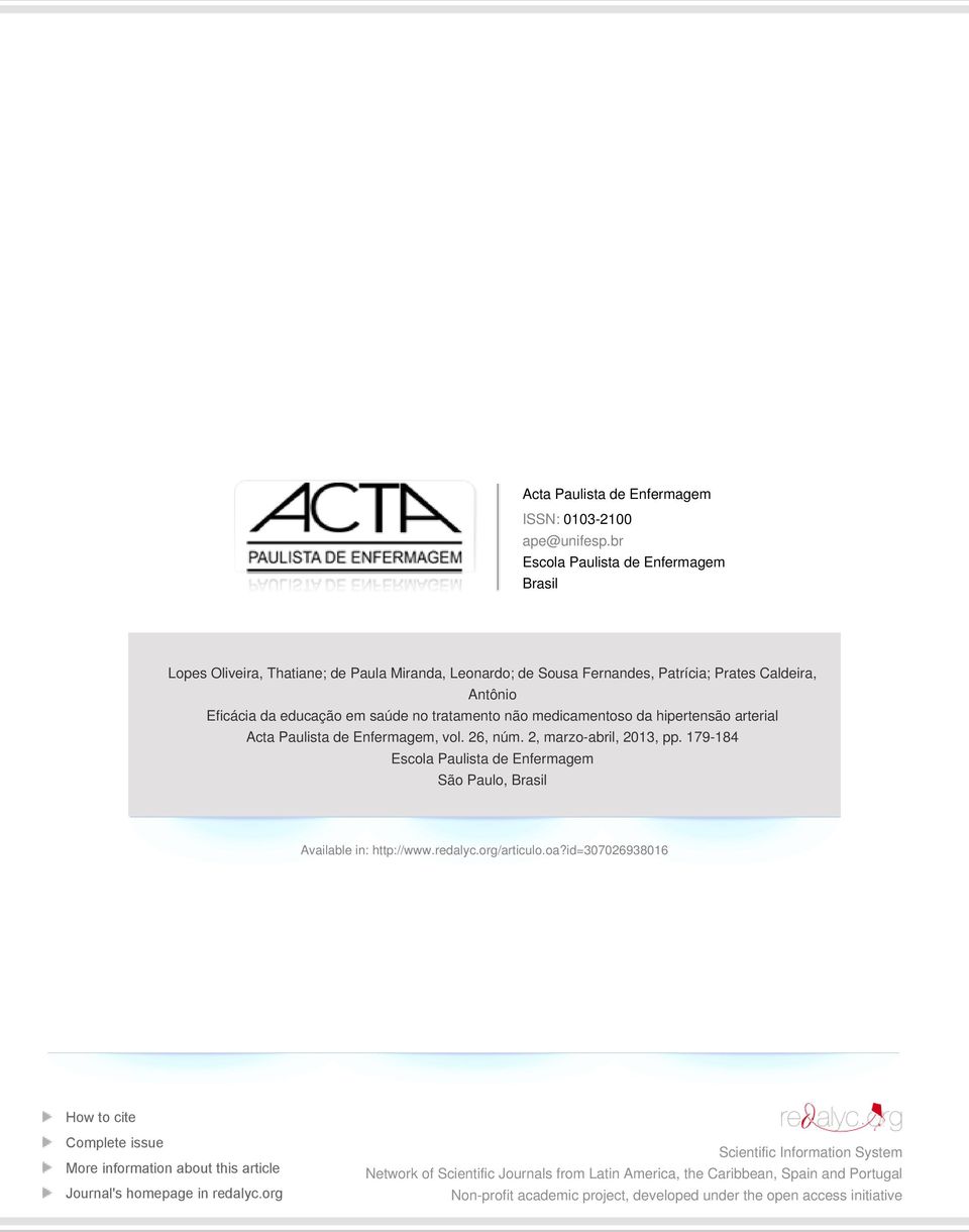 tratamento não medicamentoso da hipertensão arterial Acta Paulista de Enfermagem, vol. 26, núm. 2, marzo-abril, 2013, pp.