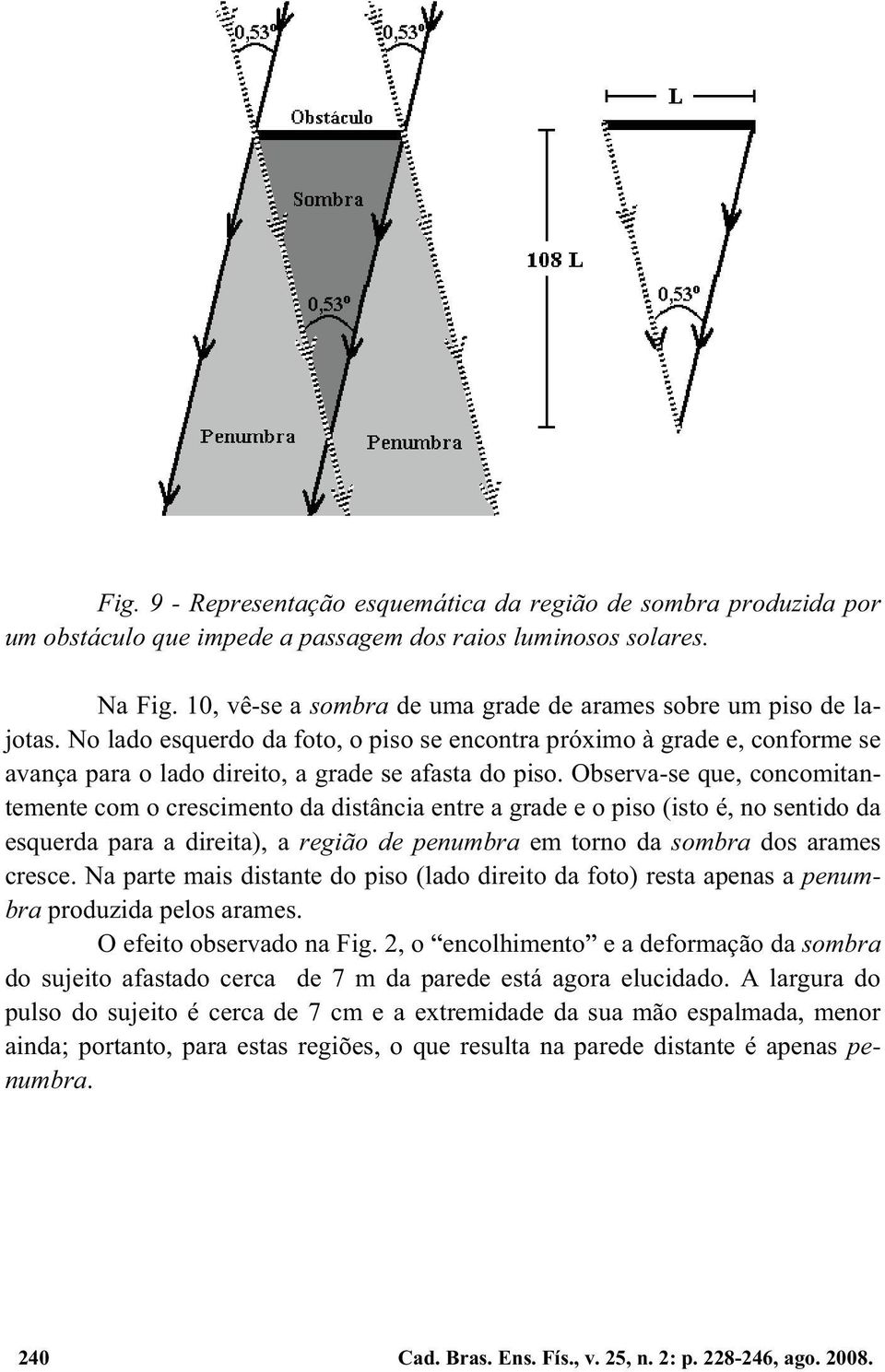 Observa-se que, concomitantemente com o crescimento da distância entre a grade e o piso (isto é, no sentido da esquerdaparaadireita),aregião de penumbra em torno da sombra dos arames cresce.