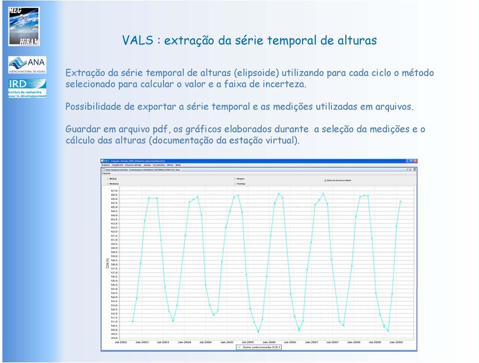 Possibilidade de exportar a série temporal e as medições utilizadas em arquivos.