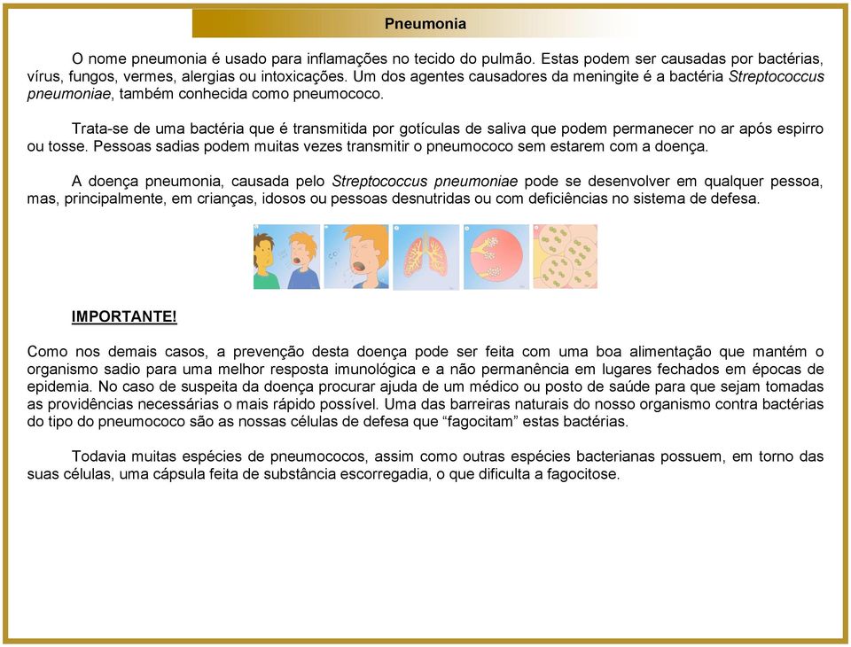 Trata-se de uma bactéria que é transmitida por gotículas de saliva que podem permanecer no ar após espirro ou tosse. Pessoas sadias podem muitas vezes transmitir o pneumococo sem estarem com a doença.