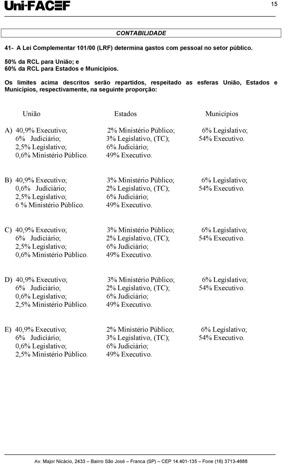 Público; 6% Legislativo; 6% Judiciário; 3% Legislativo, (TC); 54% Executivo. 2,5% Legislativo; 6% Judiciário; 0,6% Ministério Público. 49% Executivo.