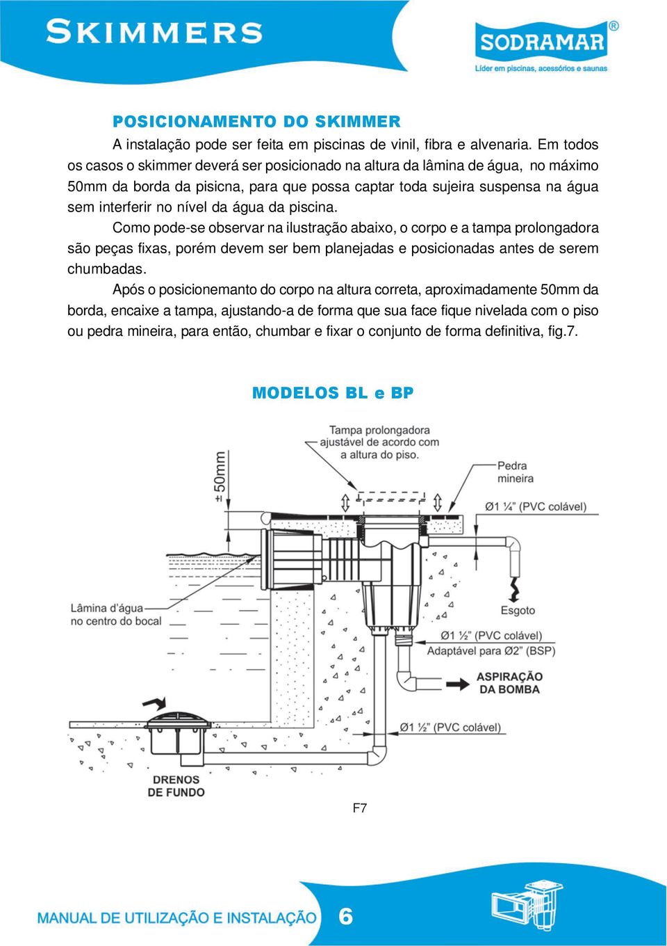 no nível da água da piscina.