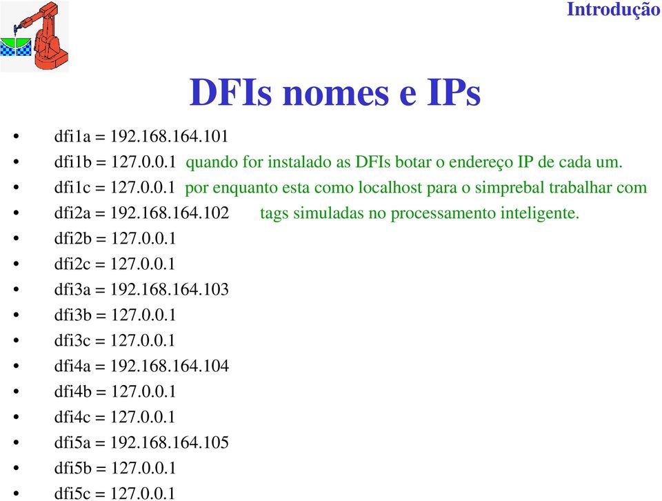 102 tags simuladas no processamento inteligente. dfi2b = 127.0.0.1 dfi2c = 127.0.0.1 dfi3a = 192.168.164.103 dfi3b=127001 127.