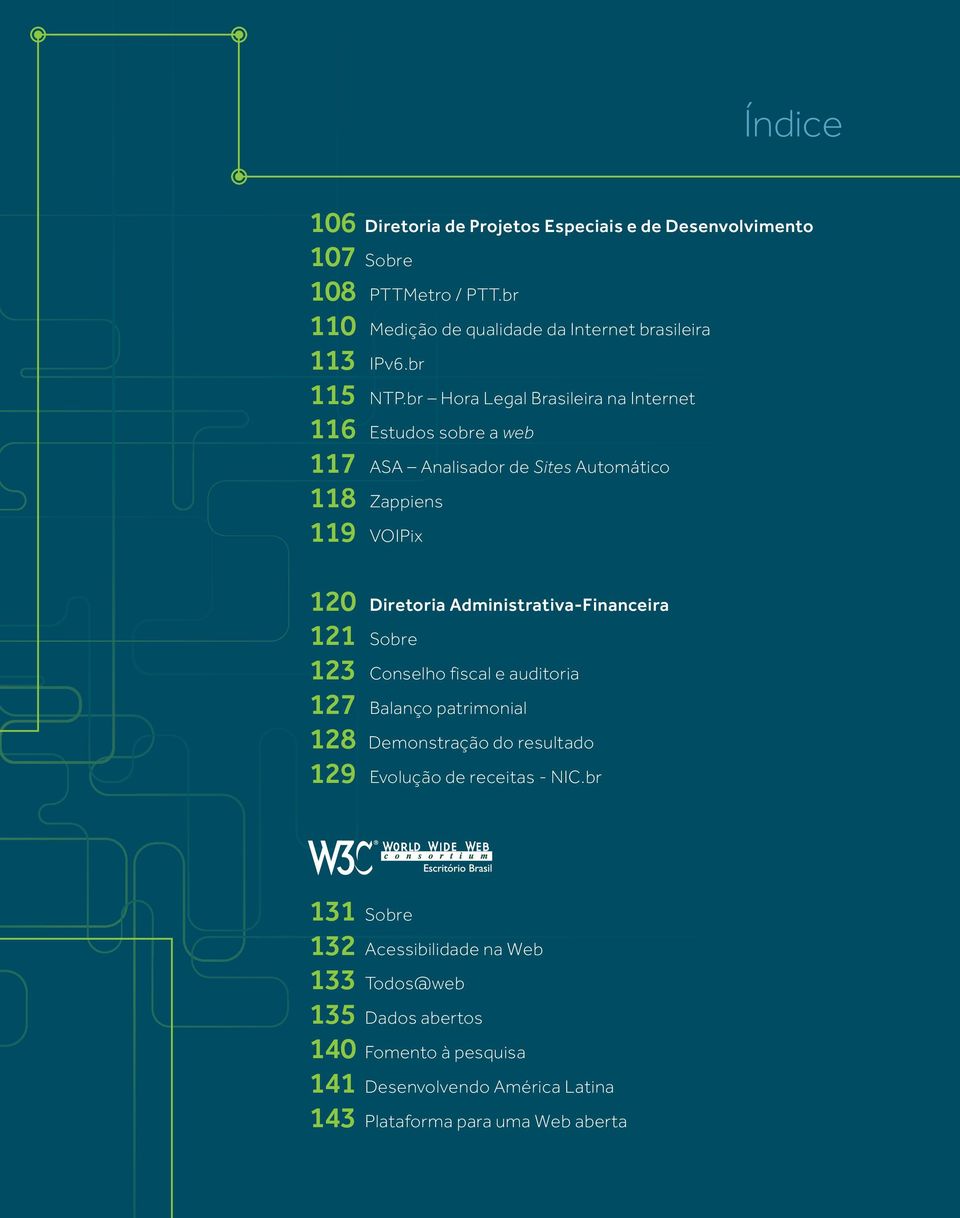 br Hora Legal Brasileira na Internet 116 Estudos sobre a web 117 ASA Analisador de Sites Automático 118 Zappiens 119 VOIPix 120 Diretoria