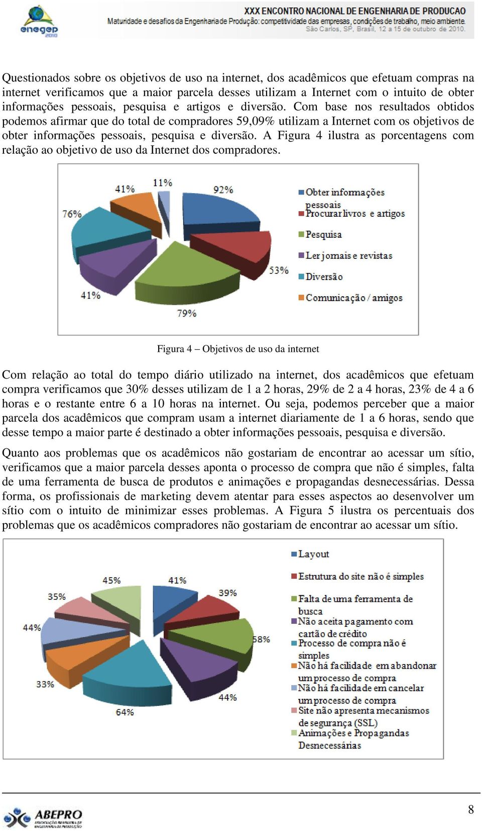 Com base nos resultados obtidos podemos afirmar que do total de compradores 59,09% utilizam a Internet com os objetivos de obter informações pessoais, pesquisa e diversão.