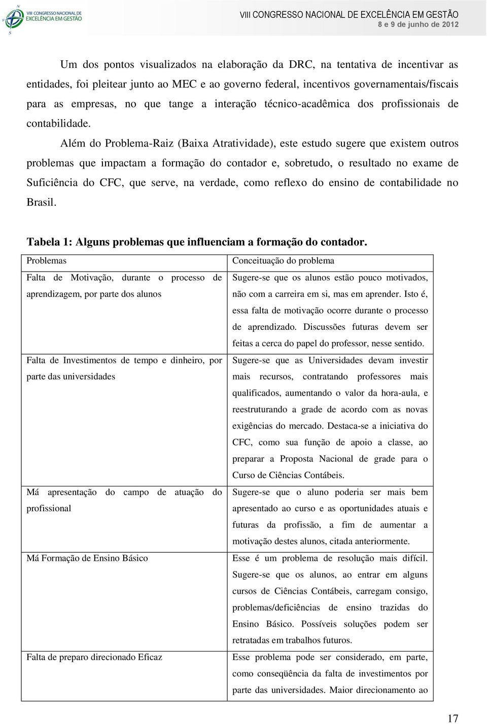 Além do Problema-Raiz (Baixa Atratividade), este estudo sugere que existem outros problemas que impactam a formação do contador e, sobretudo, o resultado no exame de Suficiência do CFC, que serve, na