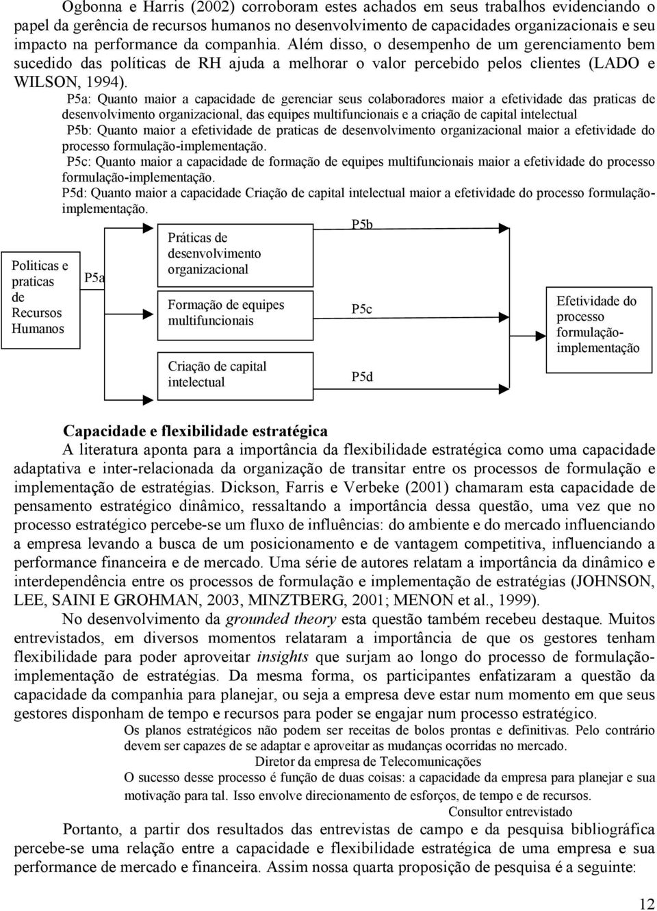 P5a: Quanto maior a capacidade de gerenciar seus colaboradores maior a efetividade das praticas de desenvolvimento organizacional, das equipes multifuncionais e a criação de capital intelectual P5b: