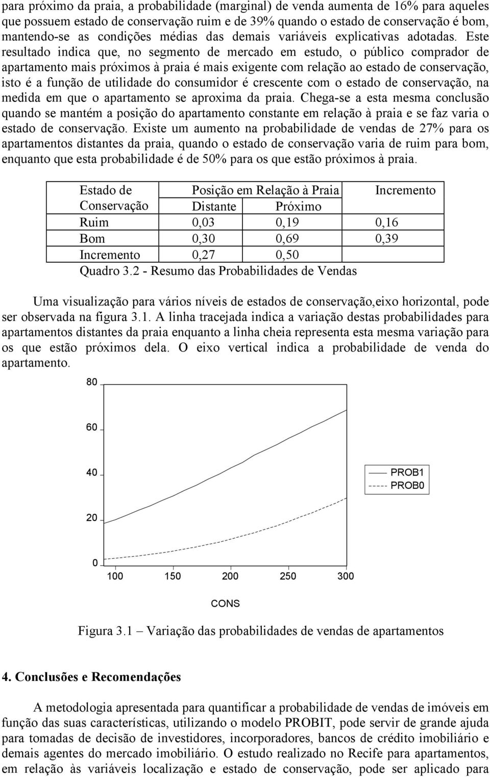 Este resultado indica que, no segmento de mercado em estudo, o público comprador de apartamento mais próximos à praia é mais exigente com relação ao estado de conservação, isto é a função de