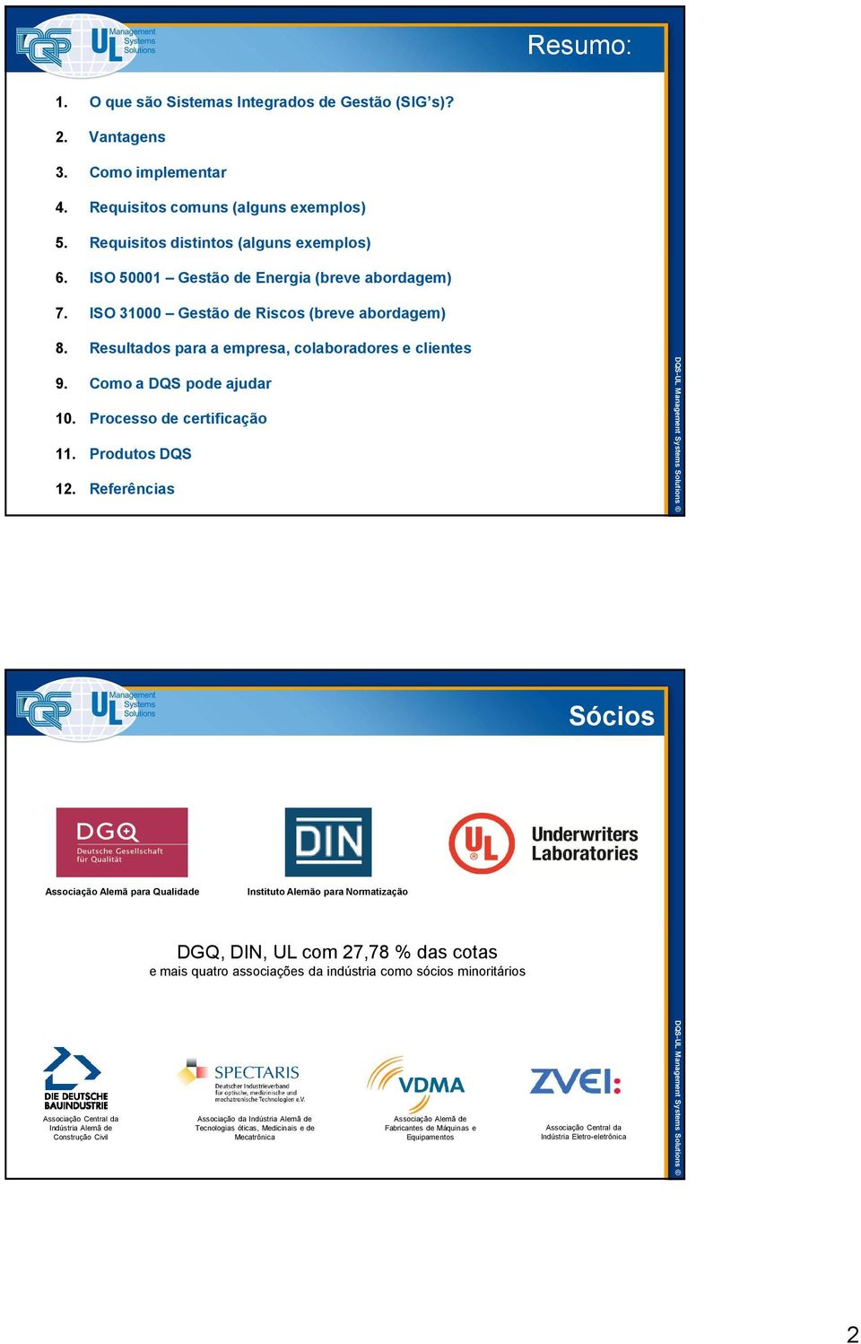 Processo de certificação 11. Produtos DQS 12.