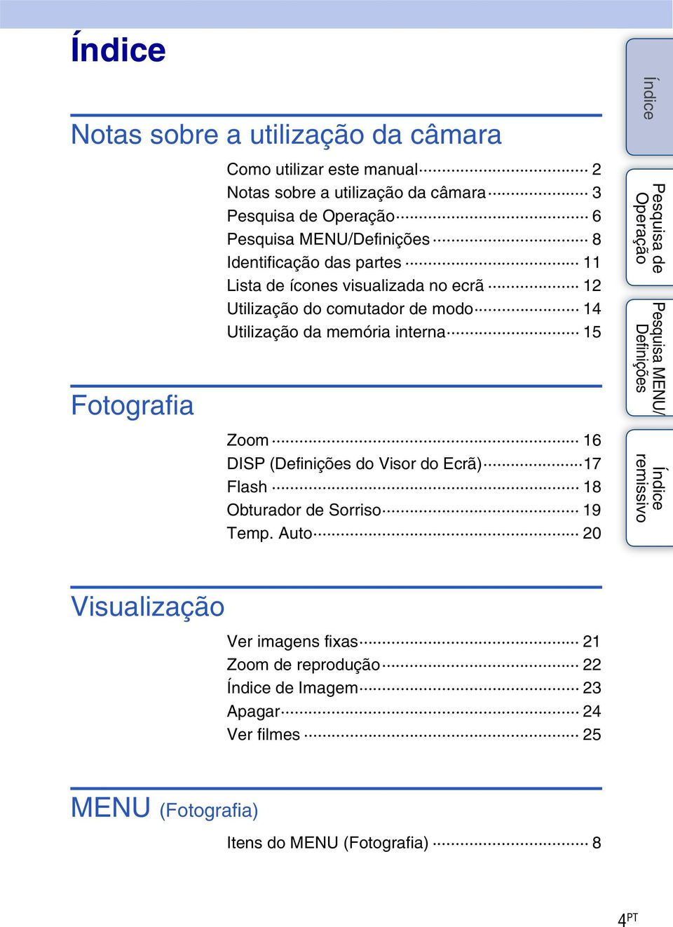 memória interna 15 Zoom 16 DISP ( do Visor do Ecrã) 17 Flash 18 Obturador de Sorriso 19 Temp.