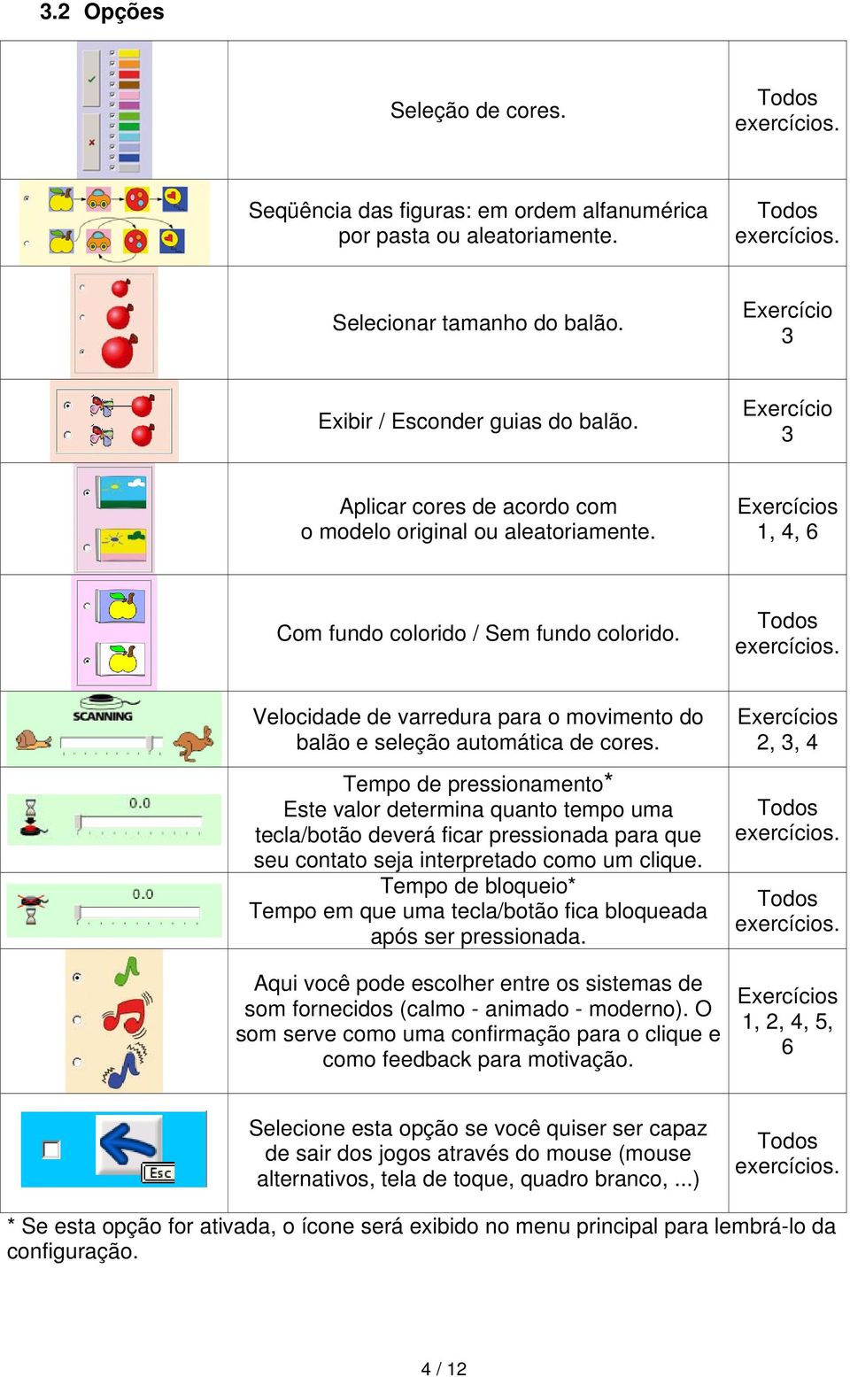 Velocidade de varredura para o movimento do balão e seleção automática de cores.