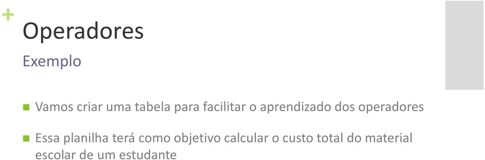 Essa planilha terá como objetivo calcular o