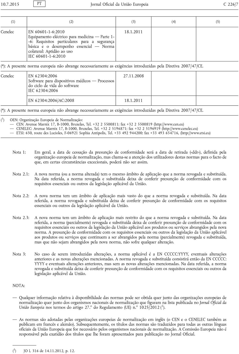 Cenelec EN 62304:2006 Software para dispositivos médicos Processos do ciclo de vida do software IEC 62304:2006 27.11