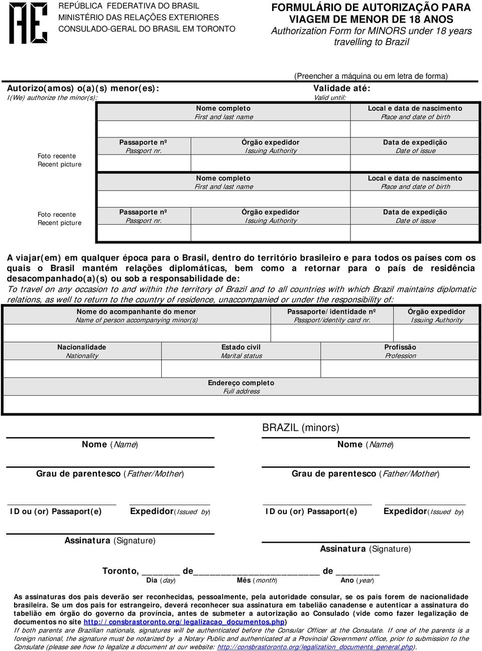 Recent picture Passport nr. Data de expedição Date of issue Nome completo First and last name Local e data de nascimento Place and date of birth Foto recente Recent picture Passport nr.