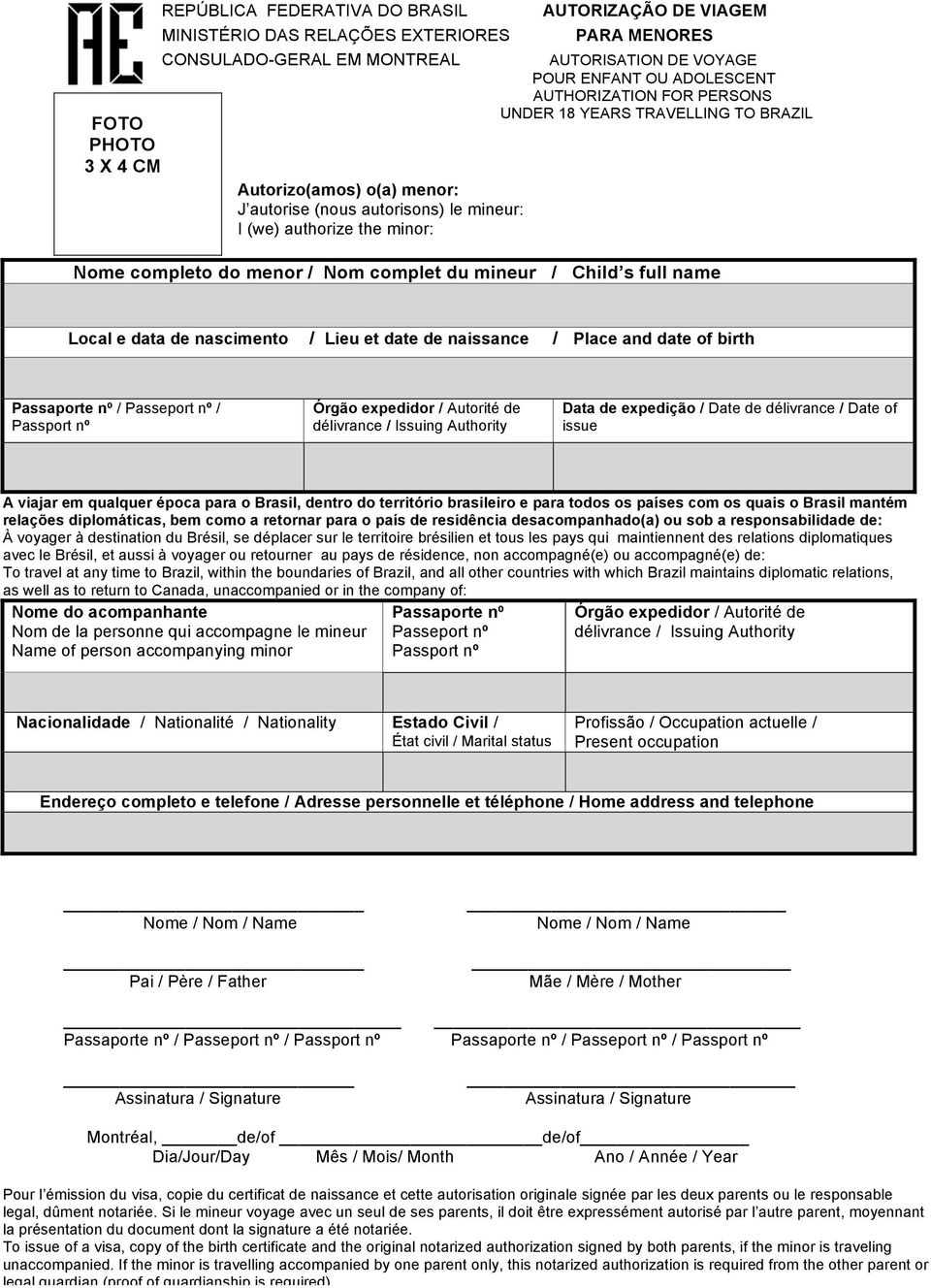 data de nascimento / Lieu et date de naissance / Place and date of birth / Passeport nº / Passport nº / Autorité de délivrance / Data de expedição / Date de délivrance / Date of issue A viajar em