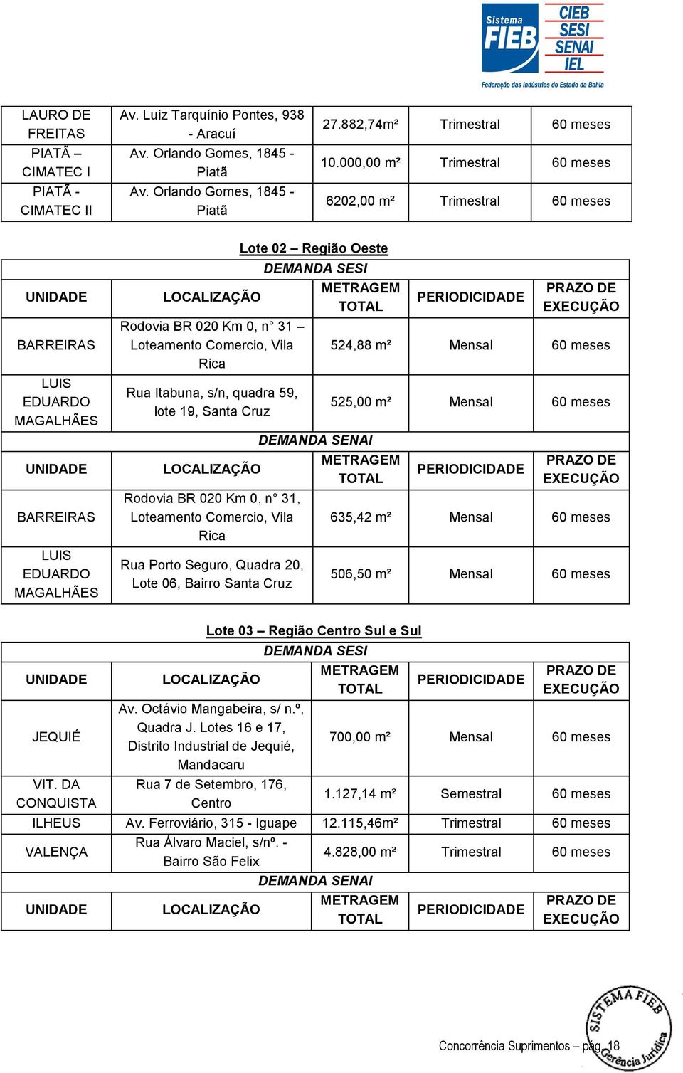 Rodovia BR 020 Km 0, n 31 Loteamento Comercio, Vila Rica Rua Itabuna, s/n, quadra 59, lote 19, Santa Cruz LOCALIZAÇÃO Rodovia BR 020 Km 0, n 31, Loteamento Comercio, Vila Rica Rua Porto Seguro,