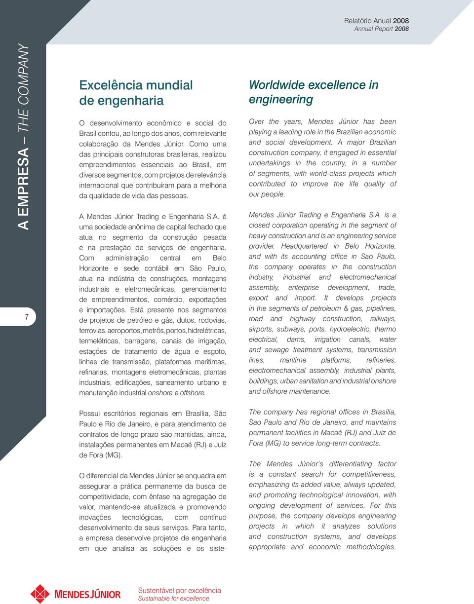 Como uma das principais construtoras brasileiras, realizou empreendimentos essenciais ao Brasil, em diversos segmentos, com projetos de relevância internacional que contribuíram para a melhoria da