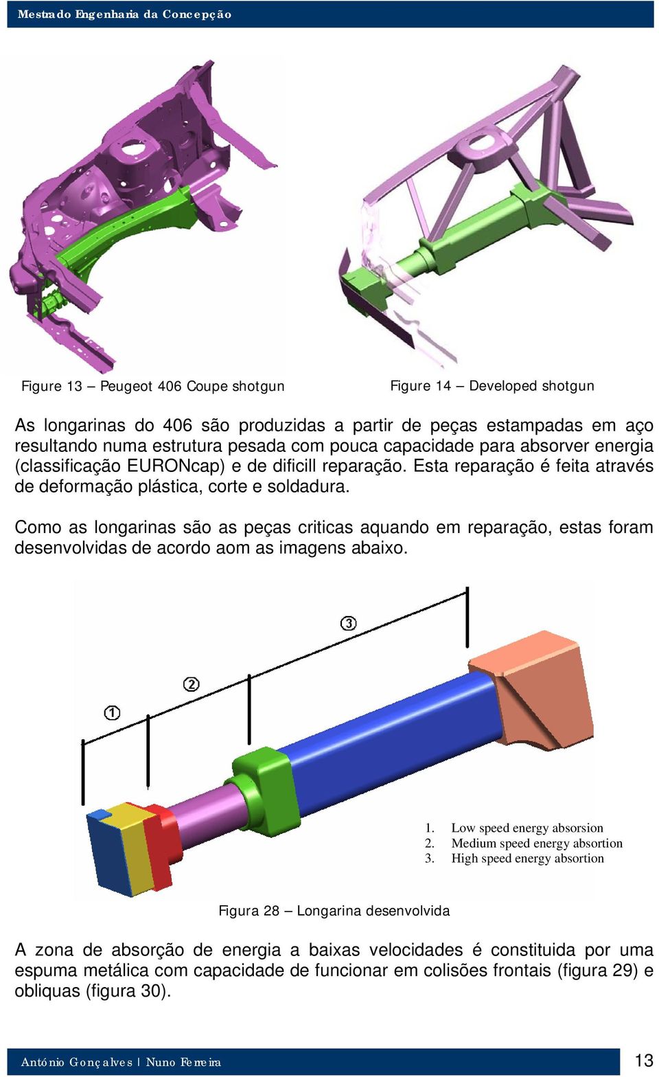 Como as longarinas são as peças criticas aquando em reparação, estas foram desenvolvidas de acordo aom as imagens abaixo. 1. Low speed energy absorsion 2. Medium speed energy absortion 3.