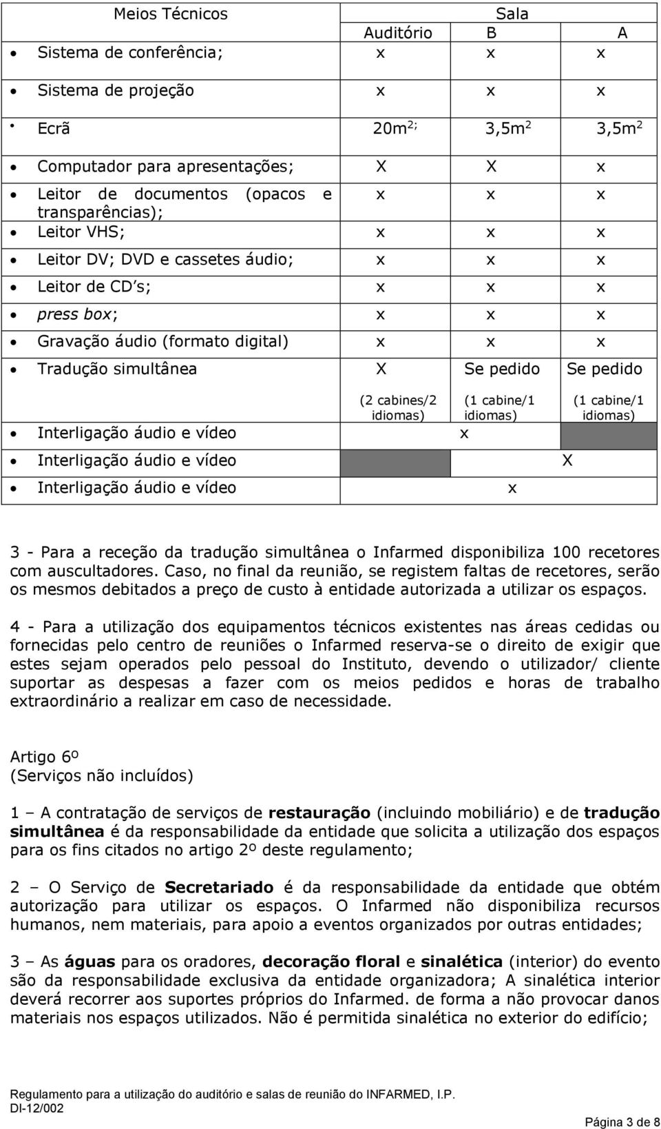 cabine/1 idiomas) idiomas) Interligação áudio e vídeo x Interligação áudio e vídeo X Interligação áudio e vídeo x Se pedido (1 cabine/1 idiomas) 3 - Para a receção da tradução simultânea o Infarmed