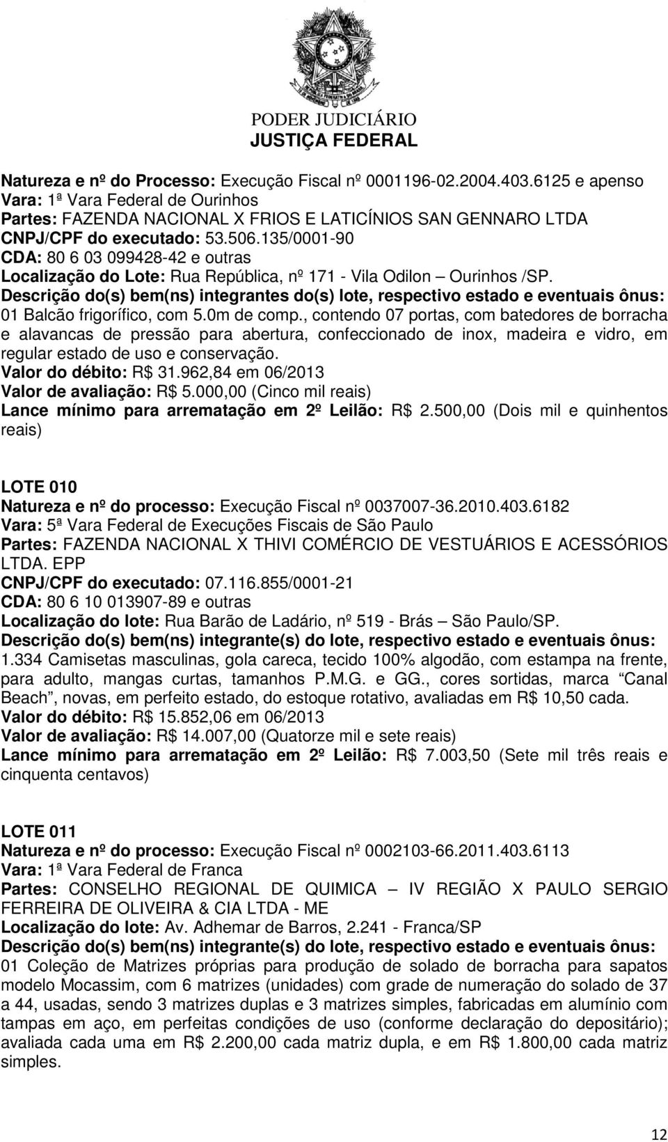 135/0001-90 CDA: 80 6 03 099428-42 e outras Localização do Lote: Rua República, nº 171 - Vila Odilon Ourinhos /SP.