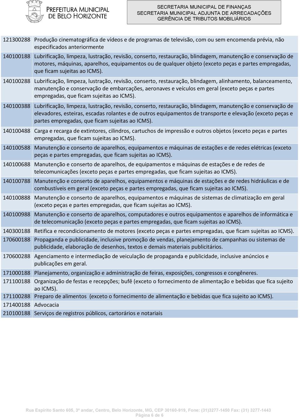 140100288 Lubrificação, limpeza, lustração, revisão, conserto, restauração, blindagem, alinhamento, balanceamento, manutenção e conservação de embarcações, aeronaves e veículos em geral (exceto peças