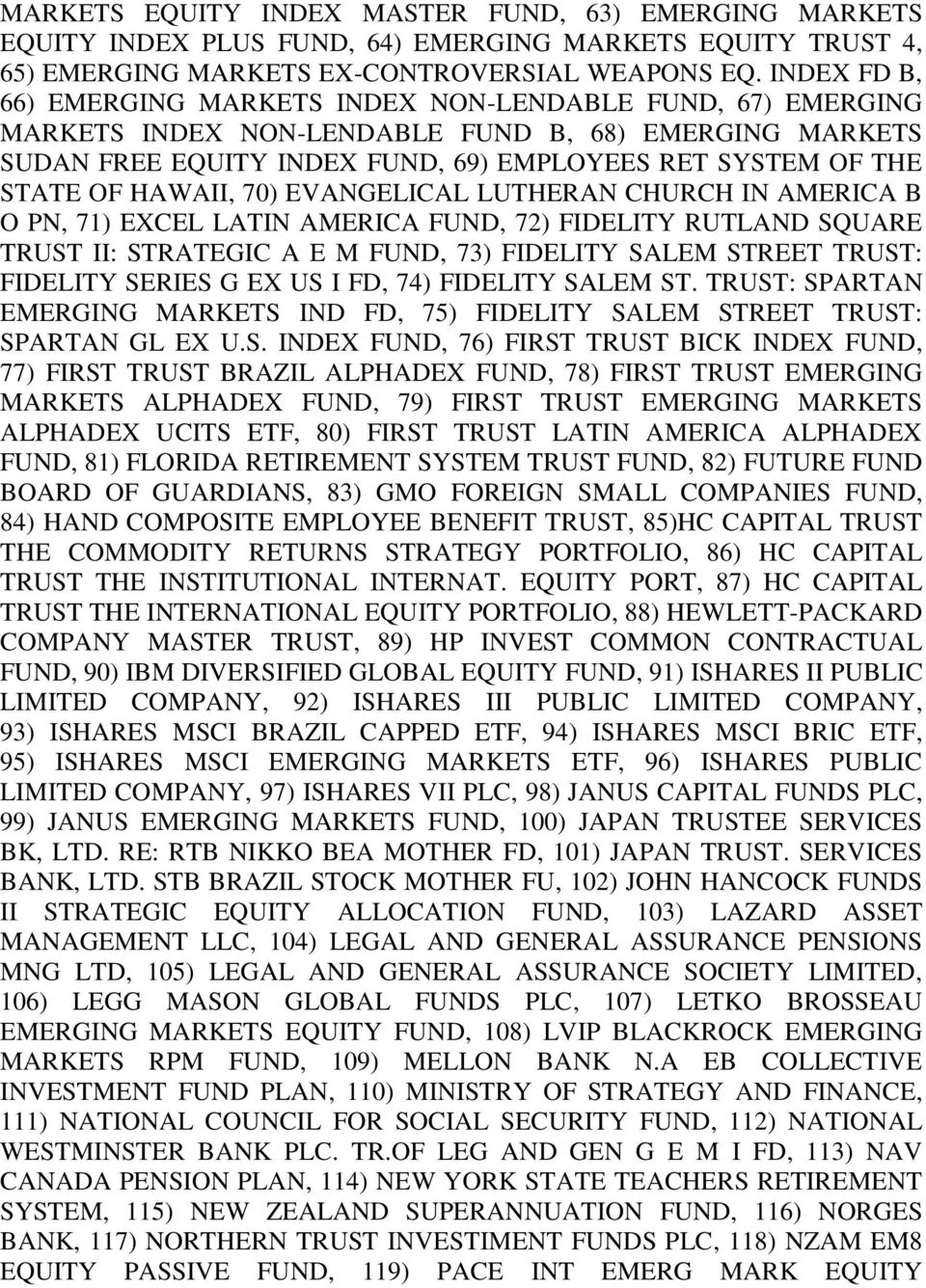 HAWAII, 70) EVANGELICAL LUTHERAN CHURCH IN AMERICA B O PN, 71) EXCEL LATIN AMERICA FUND, 72) FIDELITY RUTLAND SQUARE TRUST II: STRATEGIC A E M FUND, 73) FIDELITY SALEM STREET TRUST: FIDELITY SERIES G