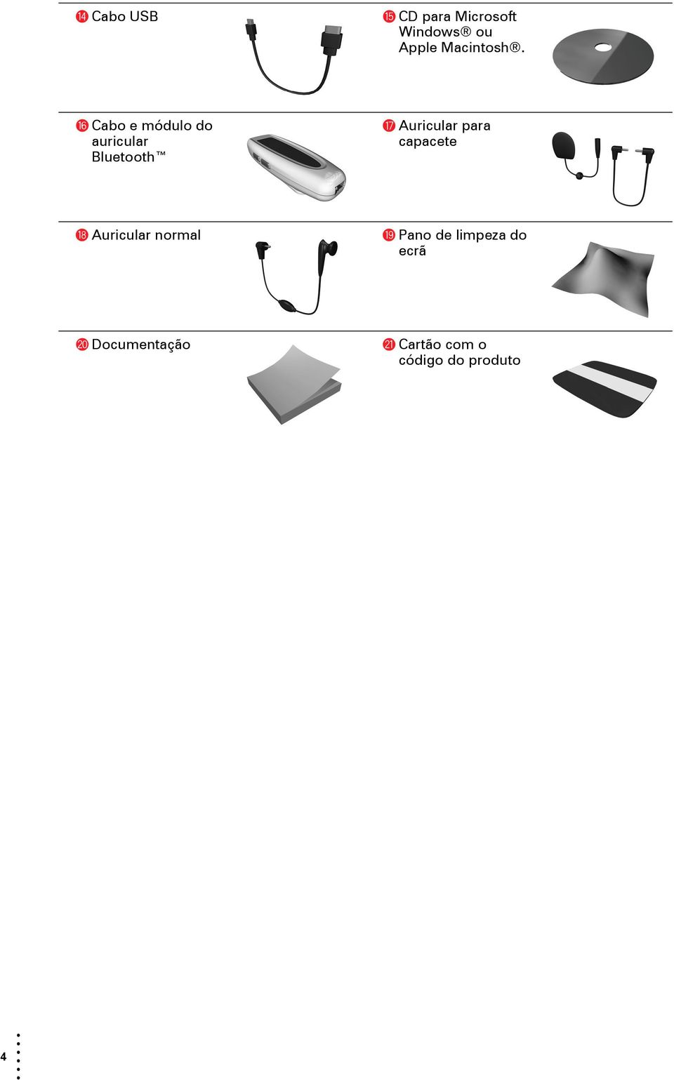 p Cabo e módulo do auricular Bluetooth q Auricular