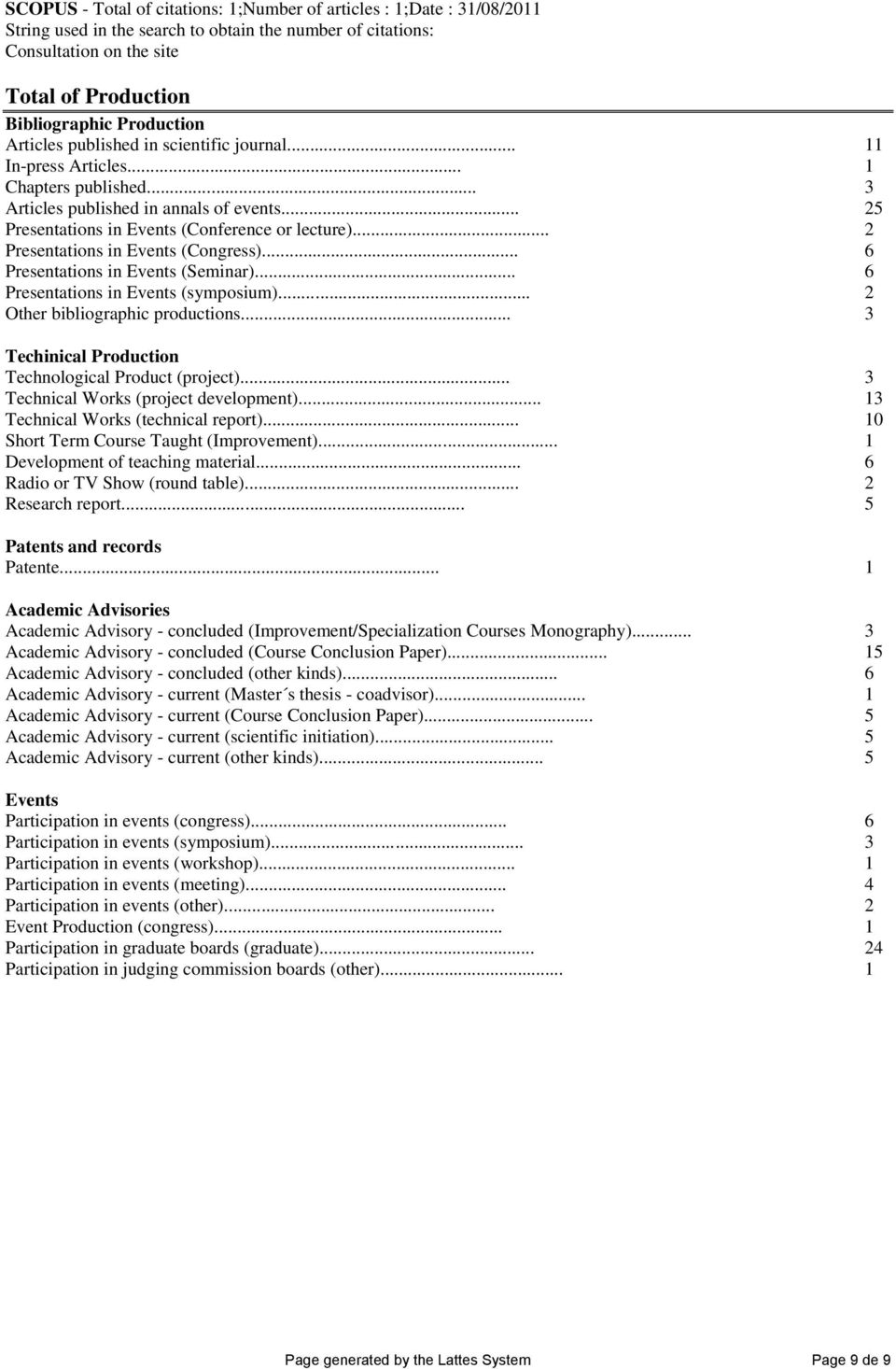 .. 2 Presentations in Events (Congress)... 6 Presentations in Events (Seminar)... 6 Presentations in Events (symposium)... 2 Other bibliographic productions.