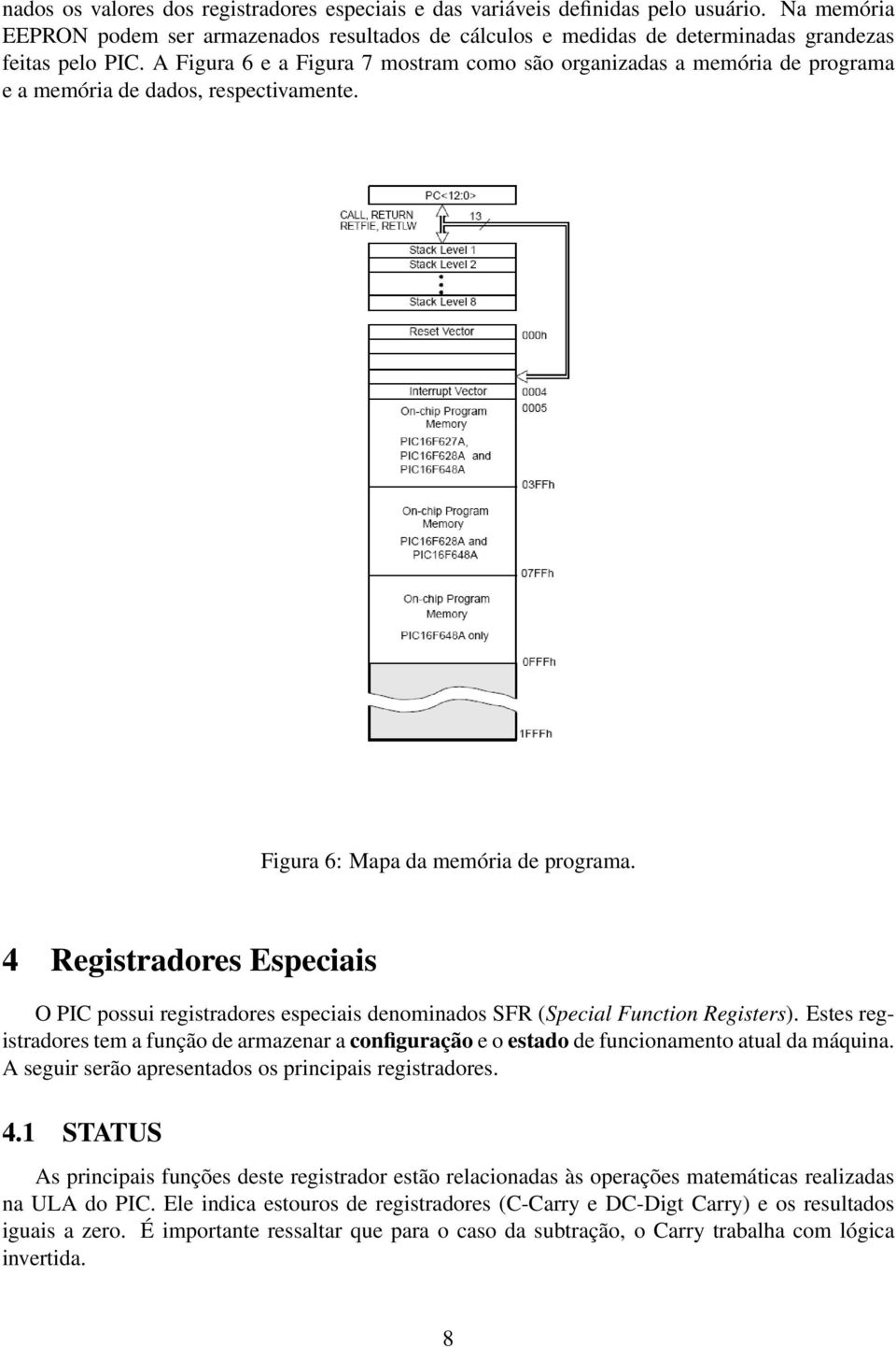 4 Registradores Especiais O PIC possui registradores especiais denominados SFR (Special Function Registers).