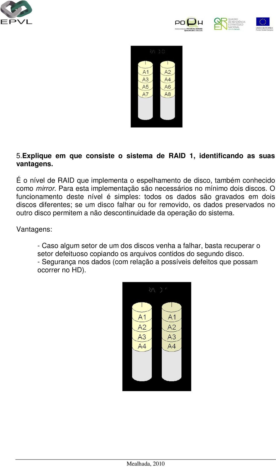 O funcionamento deste nível é simples: todos os dados são gravados em dois discos diferentes; se um disco falhar ou for removido, os dados preservados no outro disco