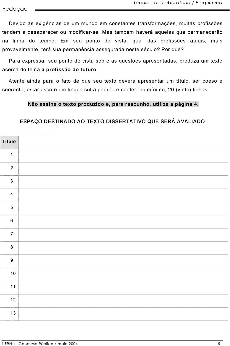 Para expressar seu ponto de vista sobre as questões apresentadas, produza um texto acerca do tema a profissão do futuro.