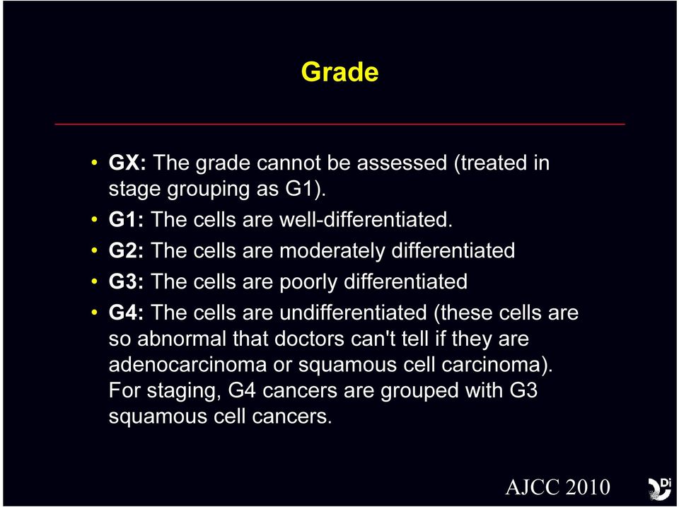 G2: The cells are moderately differentiated G3: The cells are poorly differentiated G4: The cells are