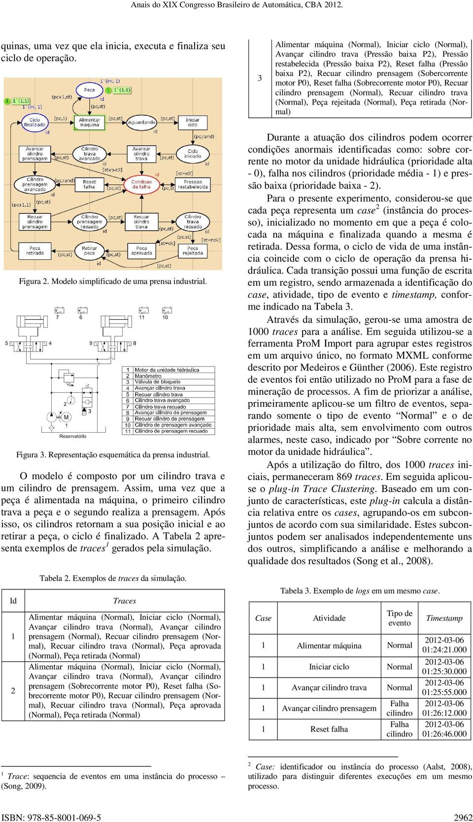 (Sobrecorrente motor P0), Recuar cilindro prensagem (Normal), Recuar cilindro trava (Normal), Peça rejeitada (Normal), Peça retirada (Normal) Figura 2. Modelo simplificado de uma prensa industrial.