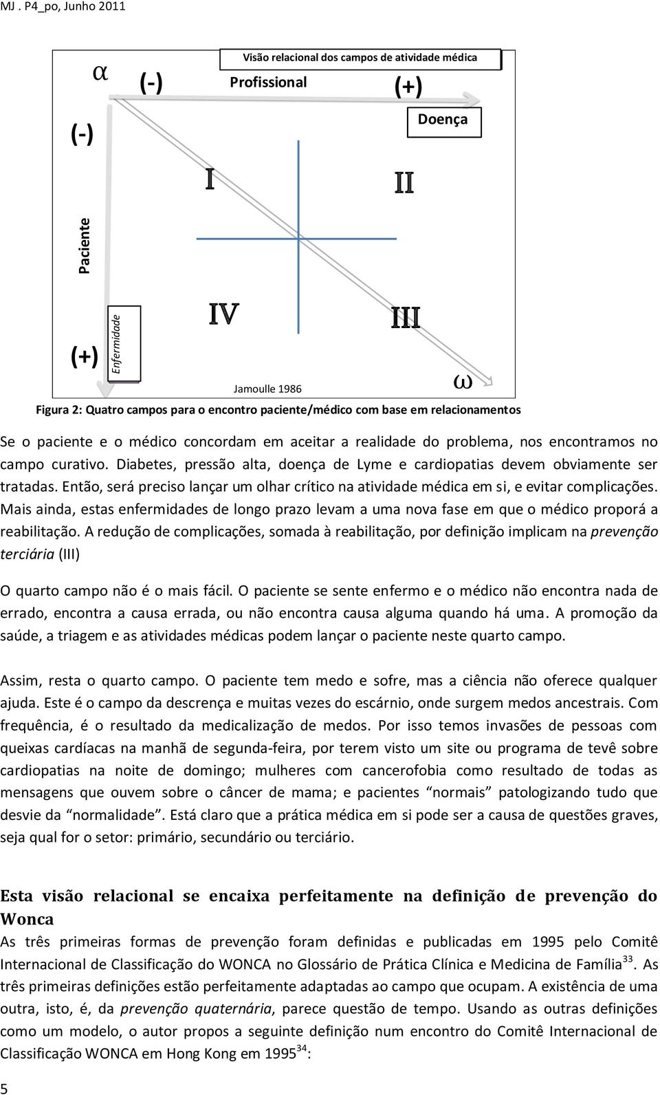 Quatro campos para o encontro paciente/médico com base em relacionamentos Se o paciente e o médico concordam em aceitar a realidade do problema, nos encontramos no campo curativo.