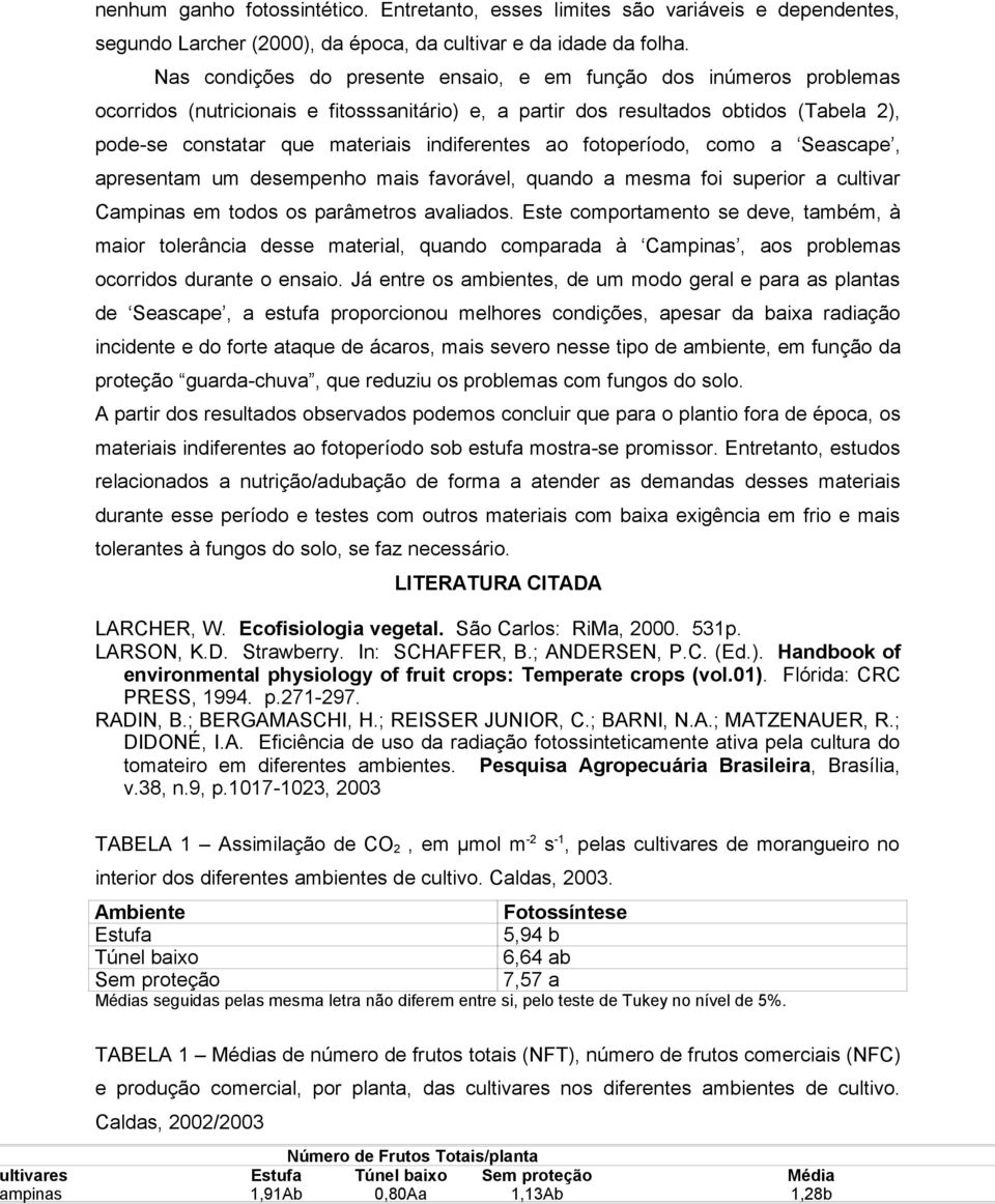indiferentes ao fotoperíodo, como a Seascape, apresentam um desempenho mais favorável, quando a mesma foi superior a cultivar Campinas em todos os parâmetros avaliados.