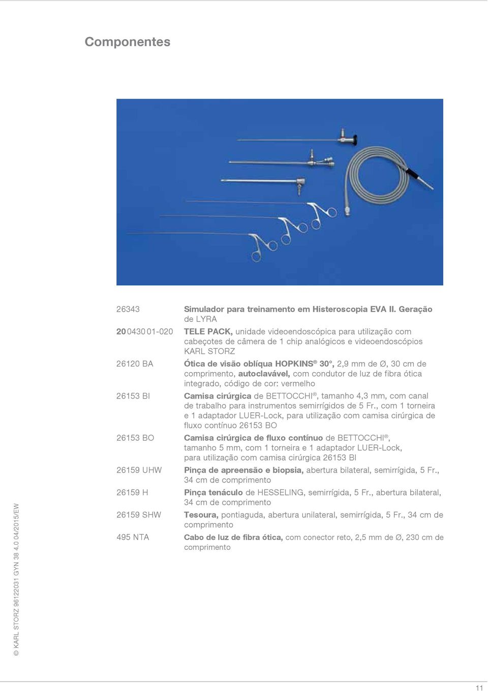 30, 2,9 mm de Ø, 30 cm de comprimento, autoclavável, com condutor de luz de fibra ótica integrado, código de cor: vermelho 26153 BI Camisa cirúrgica de BETTOCCHI, tamanho 4,3 mm, com canal de