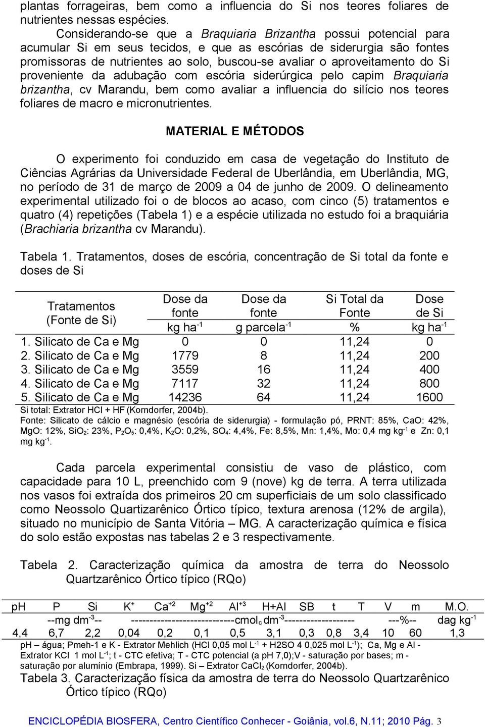 aproveitamento do Si proveniente da adubação com escória siderúrgica pelo capim Braquiaria brizantha, cv Marandu, bem como avaliar a influencia do silício nos teores foliares de macro e